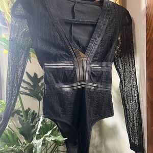 Black Lace Long Sleeve Bodysuit